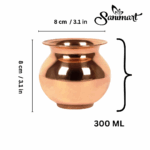 Solid Copper Pooja Kalash Lota with Matka Shaped Shine Design, for Poojan Worship Temple Home (300 ML) - Image 2