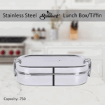 Sanimart Stainless Steel Tiffin Lunch Box for Kids & Office – Capsule-Shaped Lunch Box with Inner Container & Secure Locking Clip, 750ml, Silver - Image 6