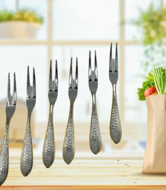Sanimart 6-Piece Golden Look Cutlery Set | Fruit & Dessert Forks for Home Stainless Steel Fruit Fork Set (Pack of 6)