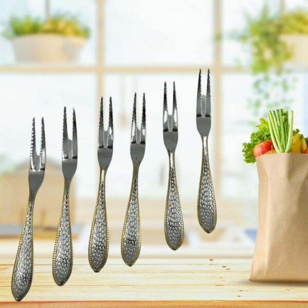 Sanimart 6-Piece Golden Look Cutlery Set | Fruit & Dessert Forks for Home Stainless Steel Fruit Fork Set (Pack of 6)