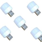 Sanimart Plug-in USB LED Night Light - Flexible Mini LED Ambient Light for Car, Indoor, Outdoor, Reading, Kitchen, and Sleep (5 pcs)