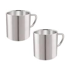 Sanimart Stainless Steel Double-Wall Sober Tea and Coffee Mug Set, Big, Set of 2 Pcs - (280 ml)