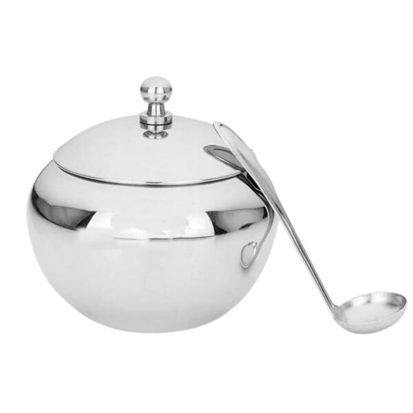 Sanimart Stainless Steel Ghee Container with spoon Apple Shape Ghee and Oil Pot For Kitchen and Mandir, Ghee Storage Pot with Spoon