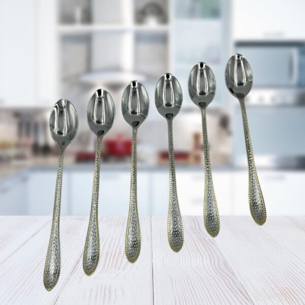 Sanimart Stainless Steel Golden Look Dessert Spoon Set | Pack of 6