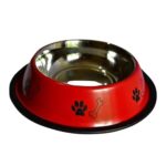 Sanimart Stainless Steel Pet Feeding Paw & Bone Print Bowl - (Radiant Red) for Small Dogs & Puppies | Food/Water Feeding Anti-Slip/Skid Rubber Base Bowl (400 ML)