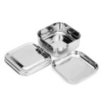 Sanimart Stainless Steel Tiffin Box for Kids | Leak-Resistant Lunch Box for School & Office | with Steel Separator Plate & Clip Lock | Medium, Square (400 ml)
