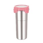 Sanimart Stainless Steel Tumbler/Food Storage with Lid | Air Tight Leak Proof Glass Tumblers for Office Gym Yoga Hiking Trekking Travel Home Kitchen (600Ml), Set of 1 (Pink)